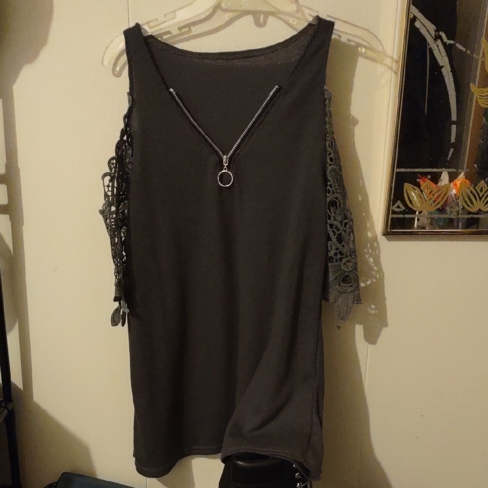 Source Unknown Charcoal Cold Shoulder Blouse - image 1